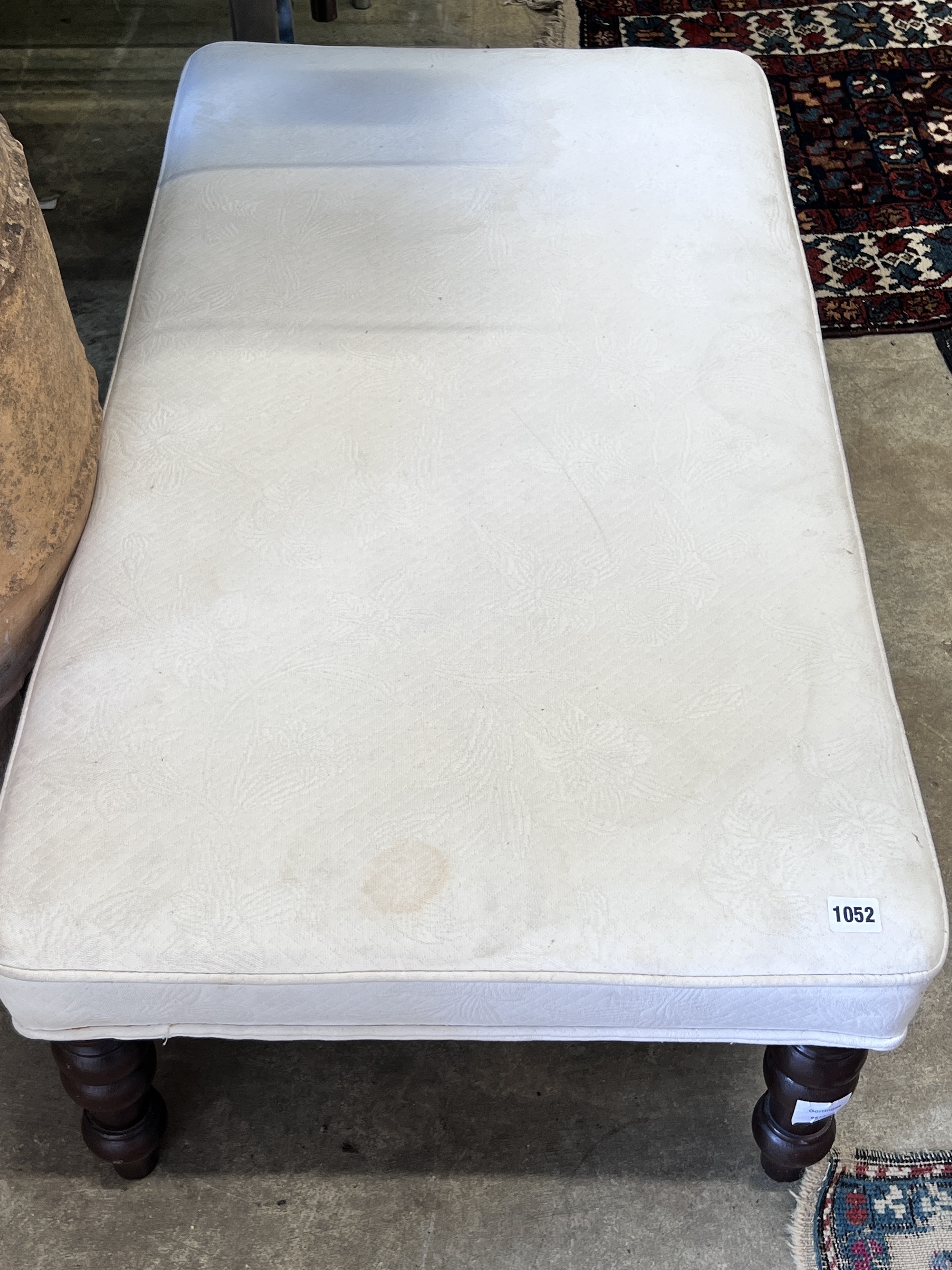 A Victorian style footstool, width 110cm, height 58cm